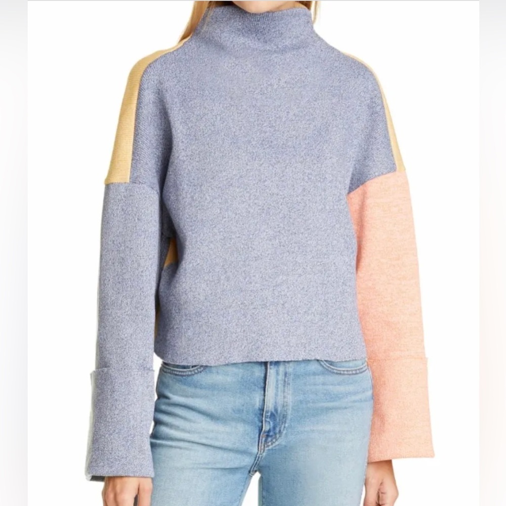 Rejina Pyo Colorblock Ribbed Funnel Neck Top Size M